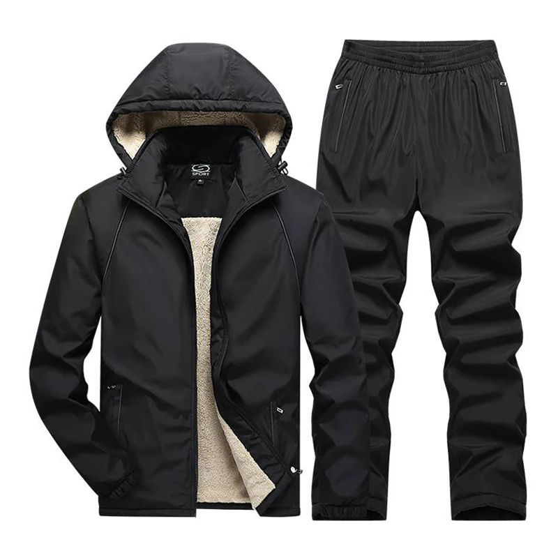 Men Tracksuit New Arrive Fashion Winter Running Sets Plus Velvet Sportswear Suit Mens Thicken Warm Sweatsuit Hooded Jacket+Pants