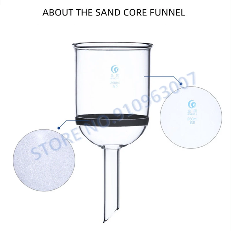 1PC 35ml to 1000ml Lab Buchner funnel G3 Coarse filter Sand Core Sintered Funnel for Lab Glassware (G1/G2/G4/G5 replaceable)