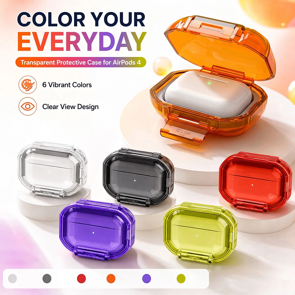Hard Clear Lock Earphone Case For AirPods 5 4 3 2 1 Pro 2 3 Shockproof Protective Cover Transparent PC Shell Support New﻿﻿