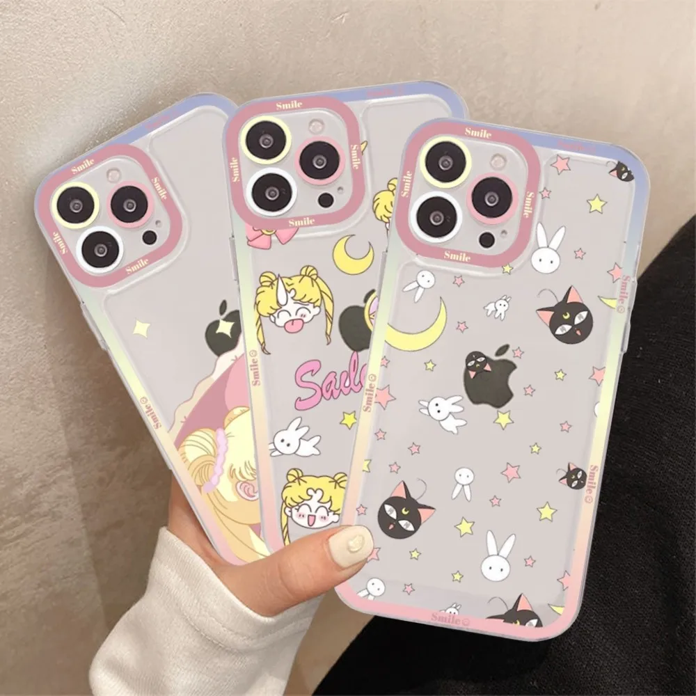 Cute S-Sailor-Moon Phone Case For IPhone 15 14 13 12 11 Pro Max Mini X Xs XR Transparent Case