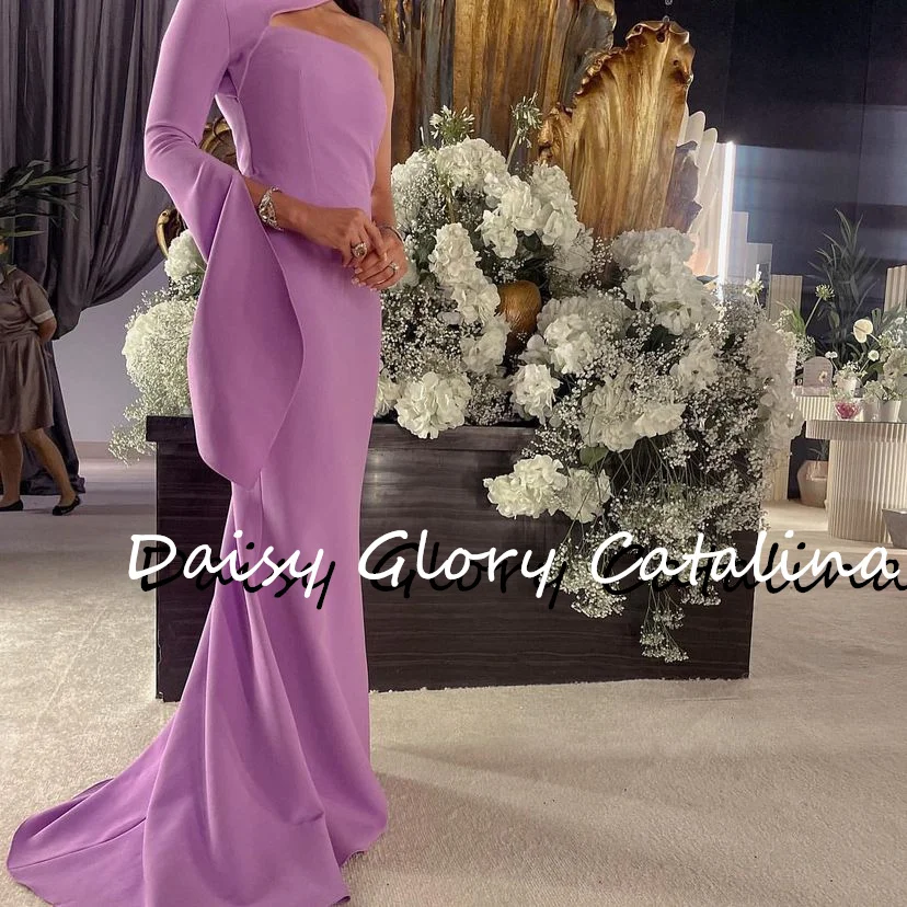 Long Sleeves Prom Dress for Women Gorgeous Lilac Evening Dresses Simple O Neck One Shoulder Mermaid Wedding Party Dresses 2023