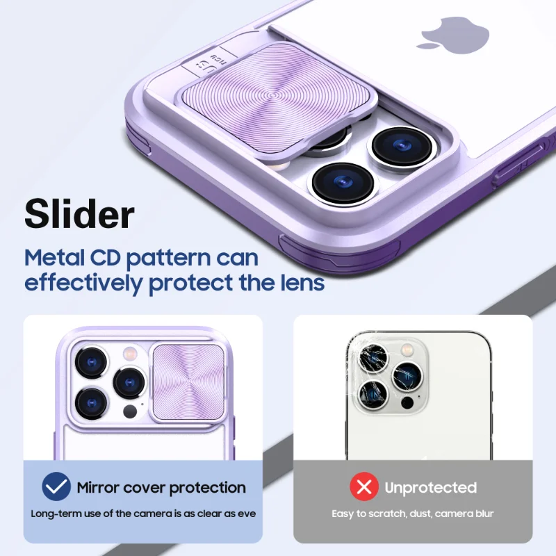 Slide Camera Lens Protection Case For iPhone 15 14 11 12 13 Pro XS Max XR 7 8 Plus SE Soft Bumper Shockproof Clear Hard PC Cover