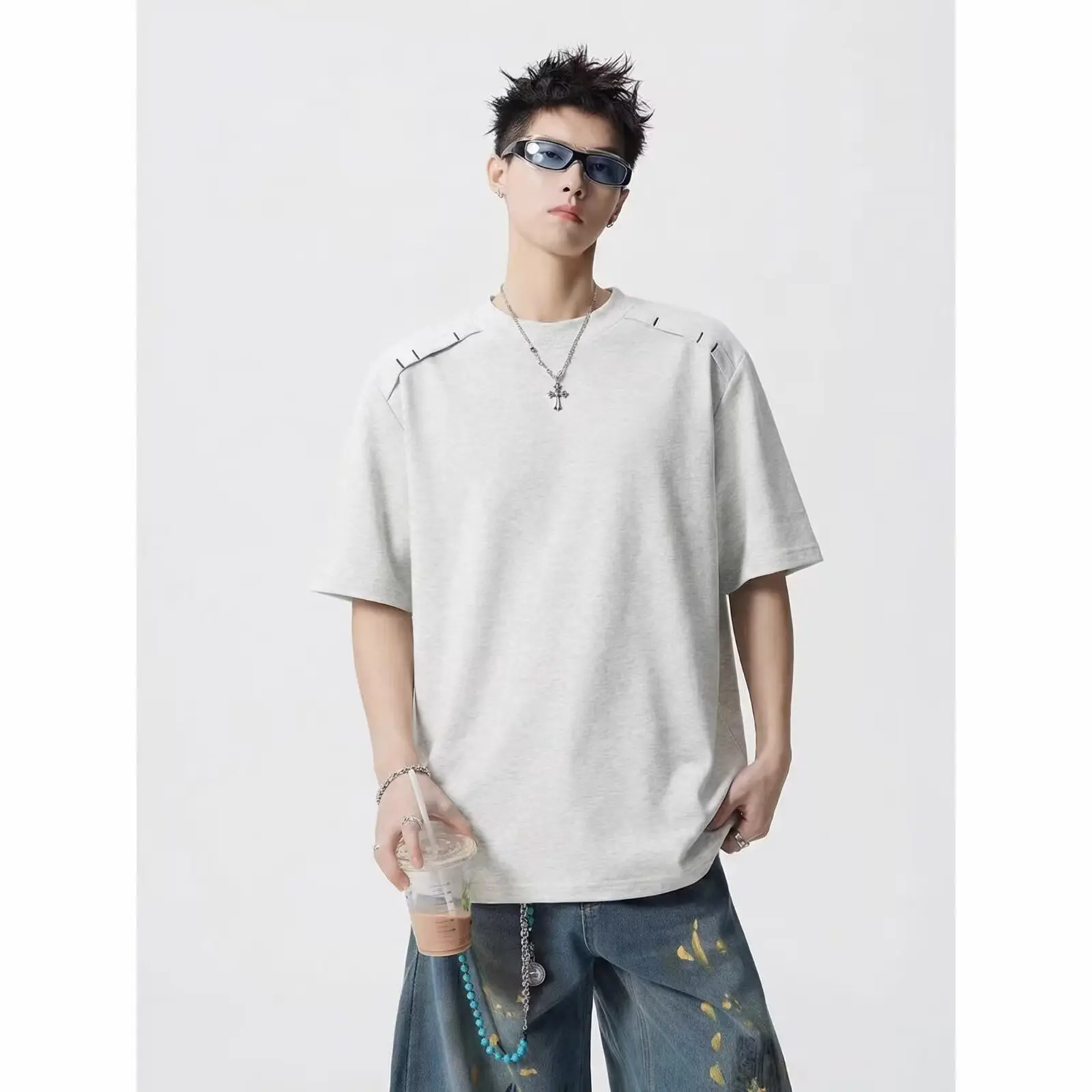 Men's T-shirt Short-sleeve Korean Minimalist Summer New Fashion 3D Round-neck Trendy Versatile Kpop Mens Clothing White T Shirt