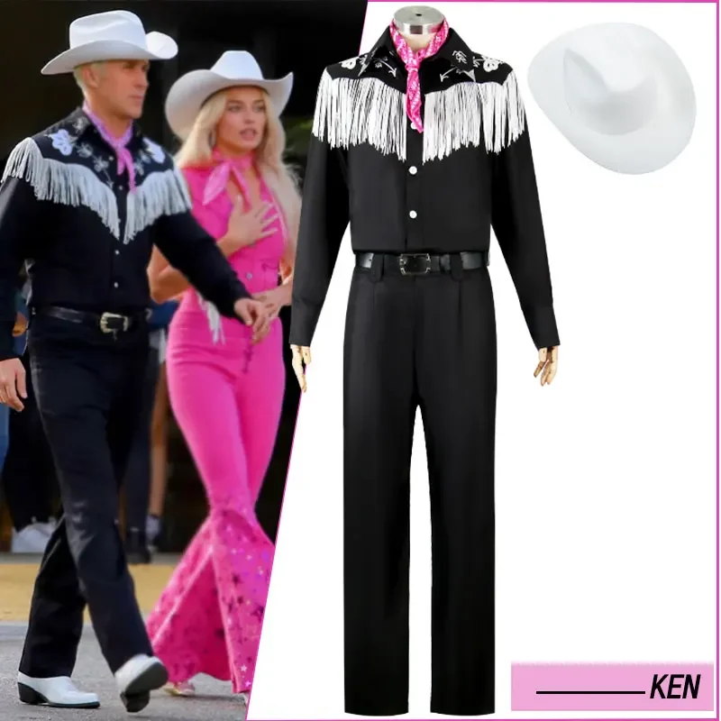 NEW Movie Margot Robbie Barbi Cosplay Ken Ryan Cosplay For Man Adults Black Cow Boy Halloween Costumes Pink Jumpsuit Role Play