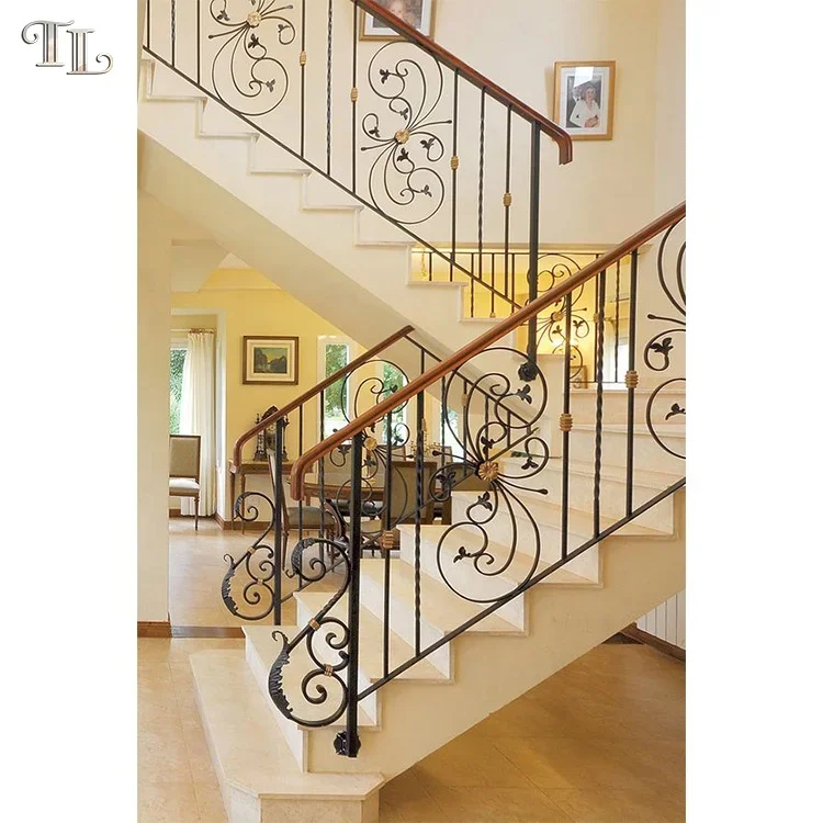 Indoor staircase balustrade iron staircase handrails balustrade wrought iron stair railing