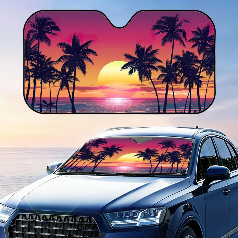 

Hawaii Beach Palm Tree Sun Visor Foldable Car Windshield Sun Shade UV Protection Reflective Heat Insulation Reusable Cover
