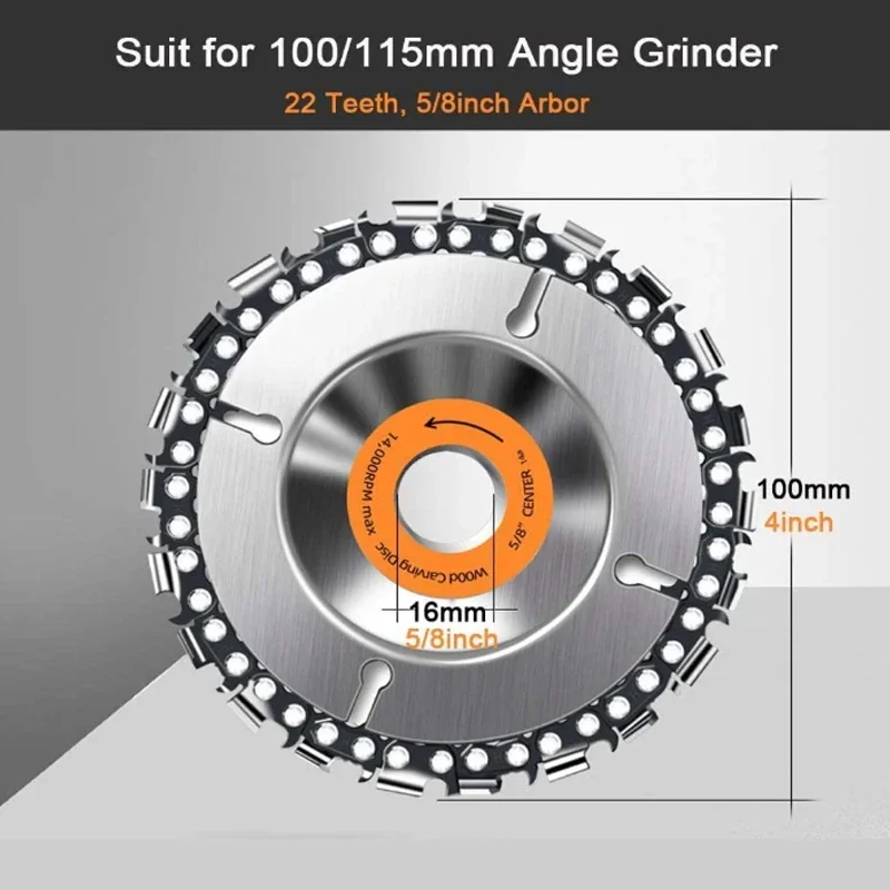 2/3 pces 4 "disco moedor 22 dentes lâmina de serra de aço disco de escultura em madeira para corte e moldar se encaixa 4" ou 4-1/2" moedores de ângulo