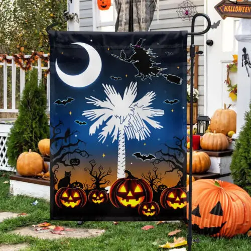 South Carolina Halloween Flag Palm Tree and Witchcraft Halloween Garden Flag LLG