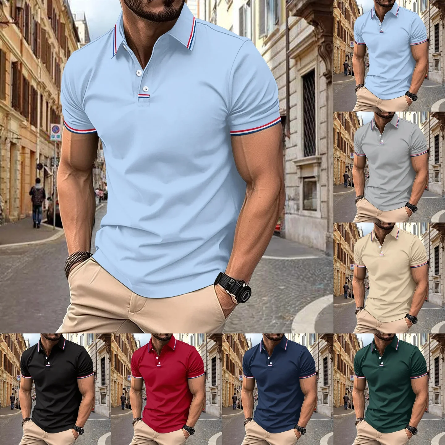 

Summer men's new style fashionable casual retro sports urban elite business elegant, access control button POLO