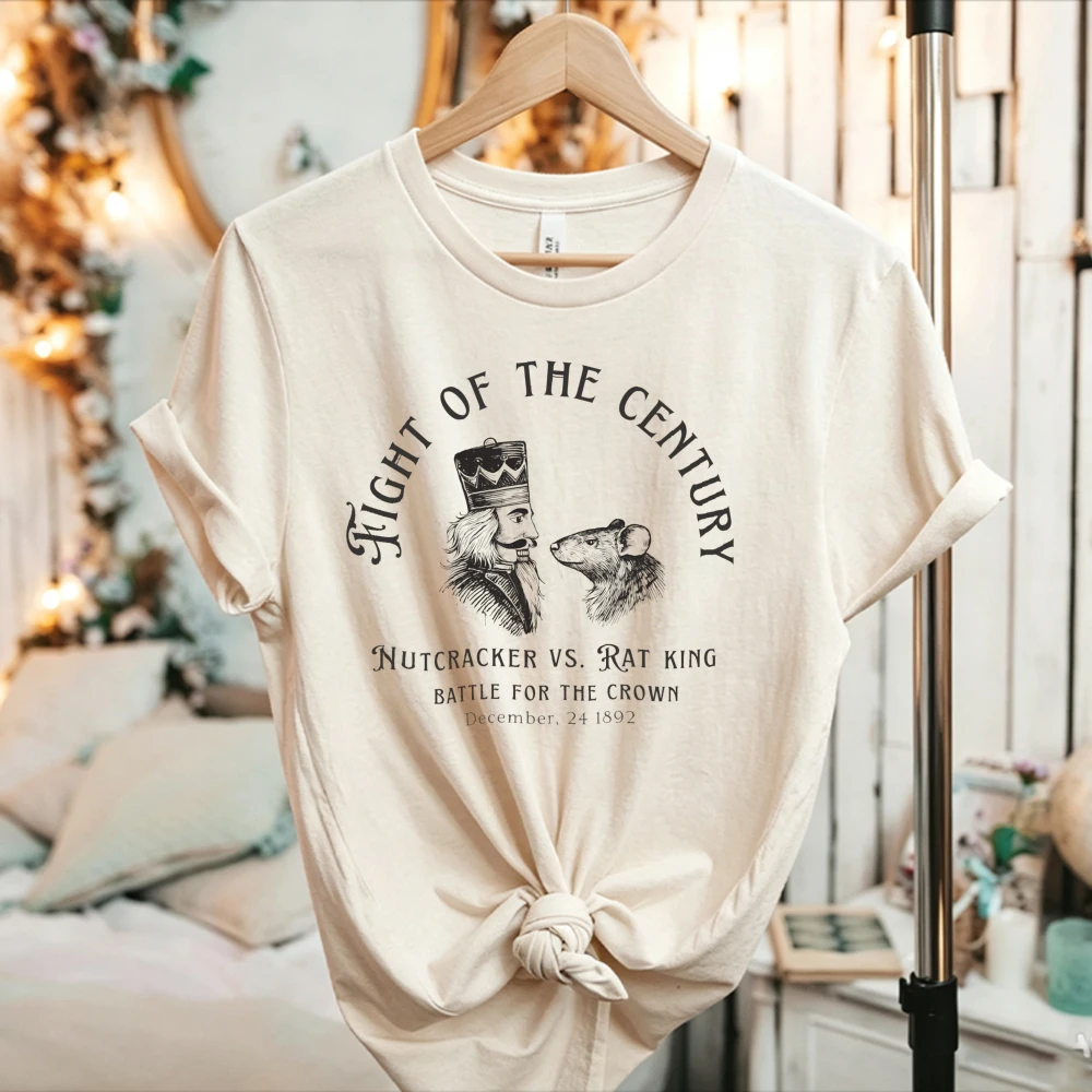 Women Fight of The Century Nutcracker Vs Rat King Graphic T‑Shirt Crew Neck Short Sleeve Cotton Vintage Retro Print Casual Tops