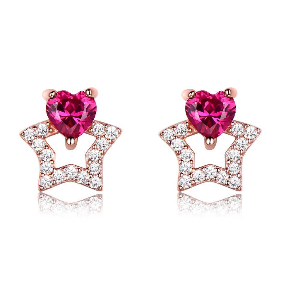 

Nano Ruby Earring Star Full Diamond Stud Earrings 5*5mm Heart Earring for Women Valentine's Day Gift