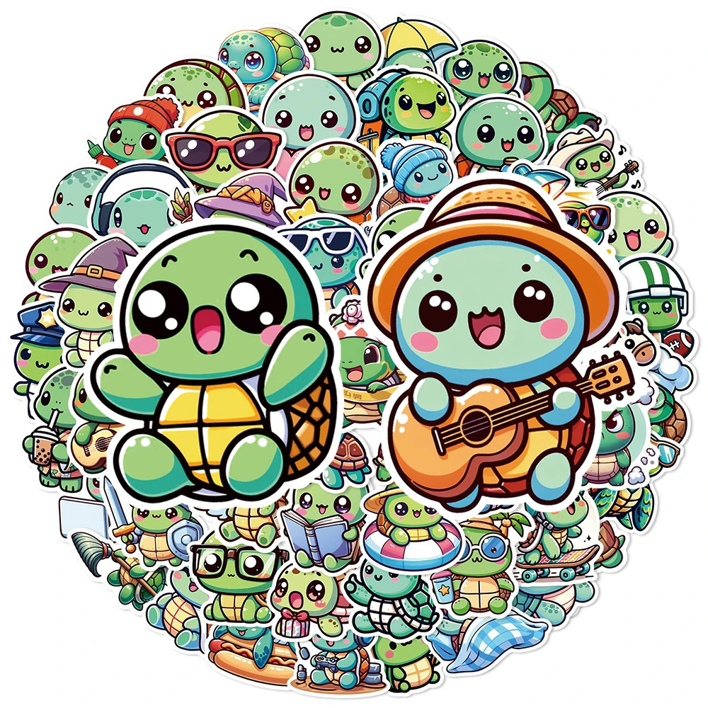 10/30/60 szt. Kawaii Zielone Naklejki z Żółwiami, Śmieszne i Urocze Naklejki Graffiti, Naklejki do Albumów, Artykuły Papiernicze, Wodoodporne Naklejki na Telefon