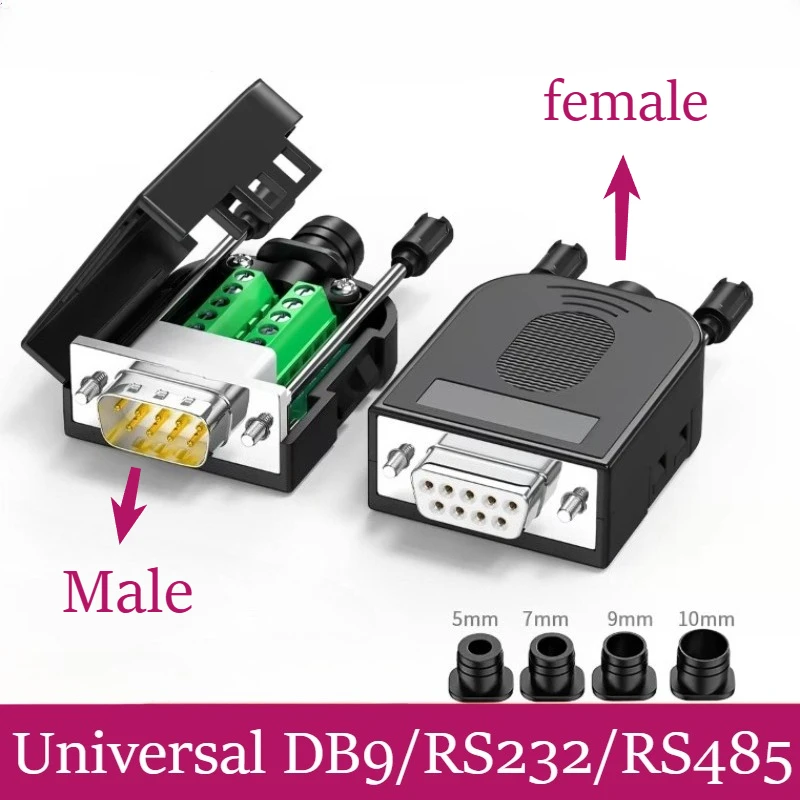 DB9 RS232 Connector D-SUB 9 Pin Male Female Plug RS485 Breakout Terminals 21-24 AWG Wire Solderless Connectors