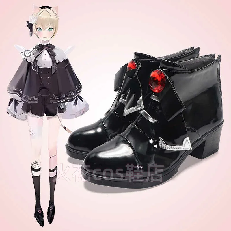 Anime Virtual eSports Project kurumi noah Cosplay Shoes Black High Heels Short PU Leather Boots For Halloween Carnival