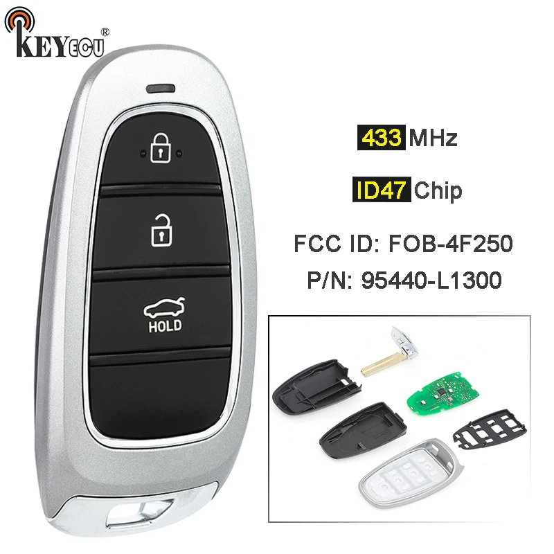 KEYECU 433MHz ID47 Chip FCC ID: FOB-4F250 P/N: 95440-L1300 Smart Remote Car Key Fob for Hyundai Sonata 2020 2021 2022