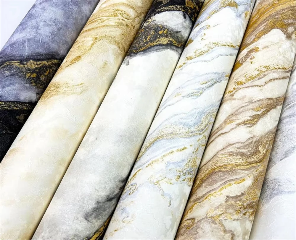 Gilding Marble Wallpaper Roll Industrial Vintage Stripe Textured Vinyl Wall Paper for Living Room Bedroom Wallpaper Home Decor