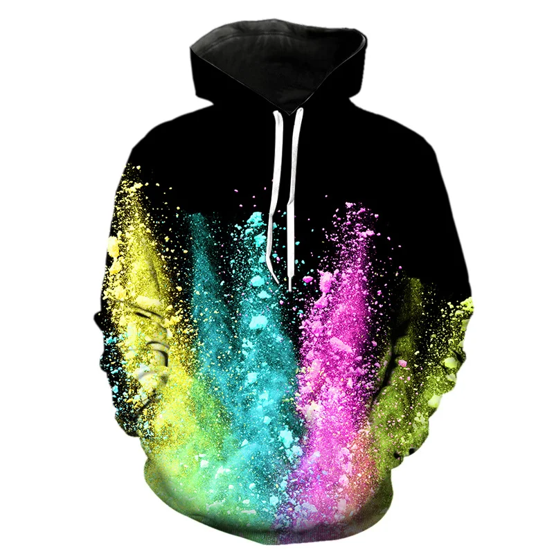 

Color Ink Pattern Hoodies For Men Women Colorful Powders 3D Printed Sweatshirt Casual Hooded Long Sleeves Loose Kids Pullovers
