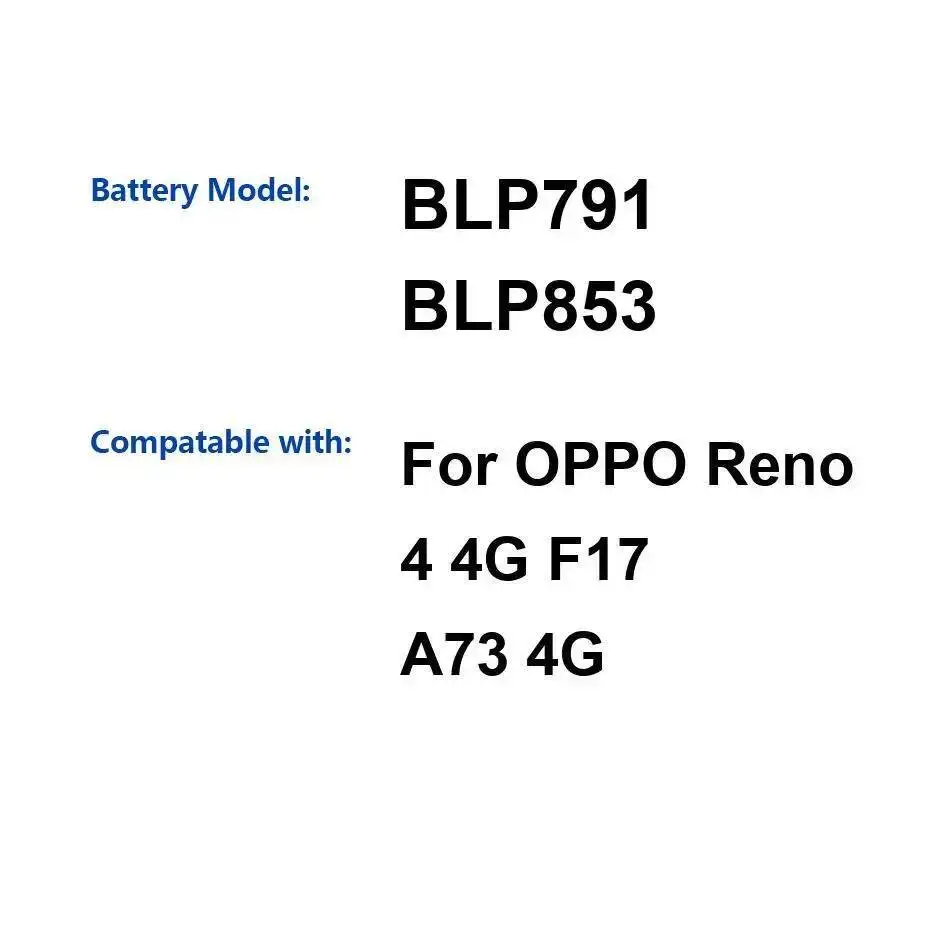 

Быстрая зарядка BLP791 BLP853 Аккумулятор мобильного телефона 4015 мАч для Oppo Reno 4 4G F17 A73