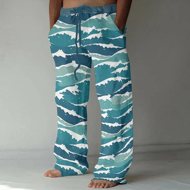 Herren-und Damen hose, lockerer und lässiger europäischer und amerikanischer Straight-Leg-Print, Wave Harajuku-Seil hose mit weitem Bein