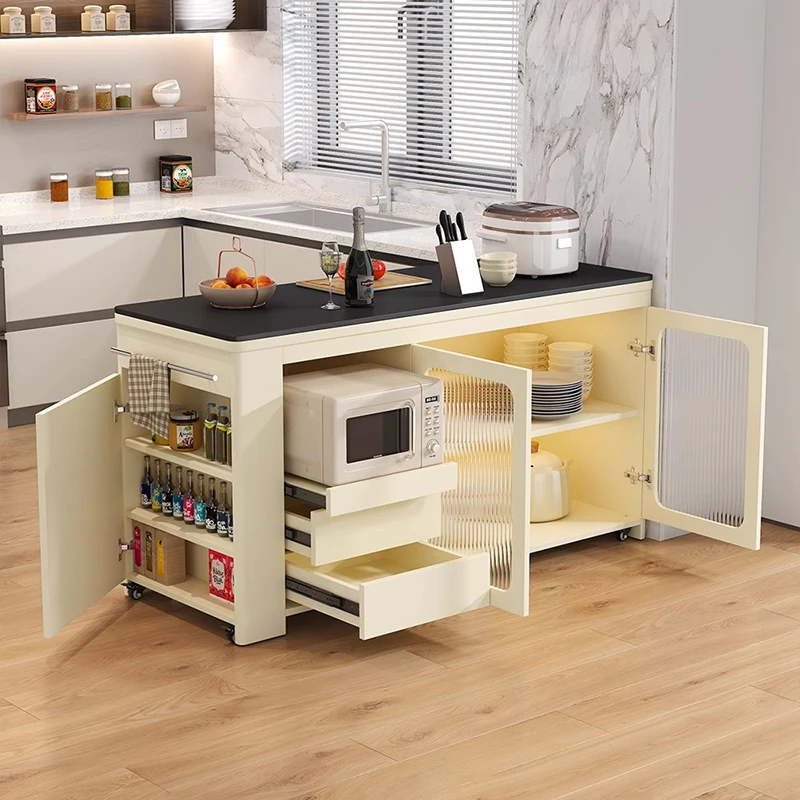 Islas De Cocina modernas De lujo, puertas De cristal, diseño multifunción, almacenamiento De Islas De Cocina Premium, muebles clásicos De Isla De cocina