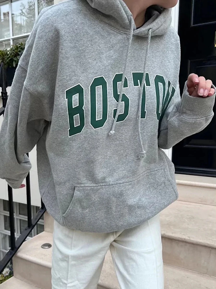 

Casual Letter Print Pocket Hoodie Women Sweet Cotton Casual Streetwear Drawstring Pullover Top Harajuku Vintage Y2K Sweatshirts