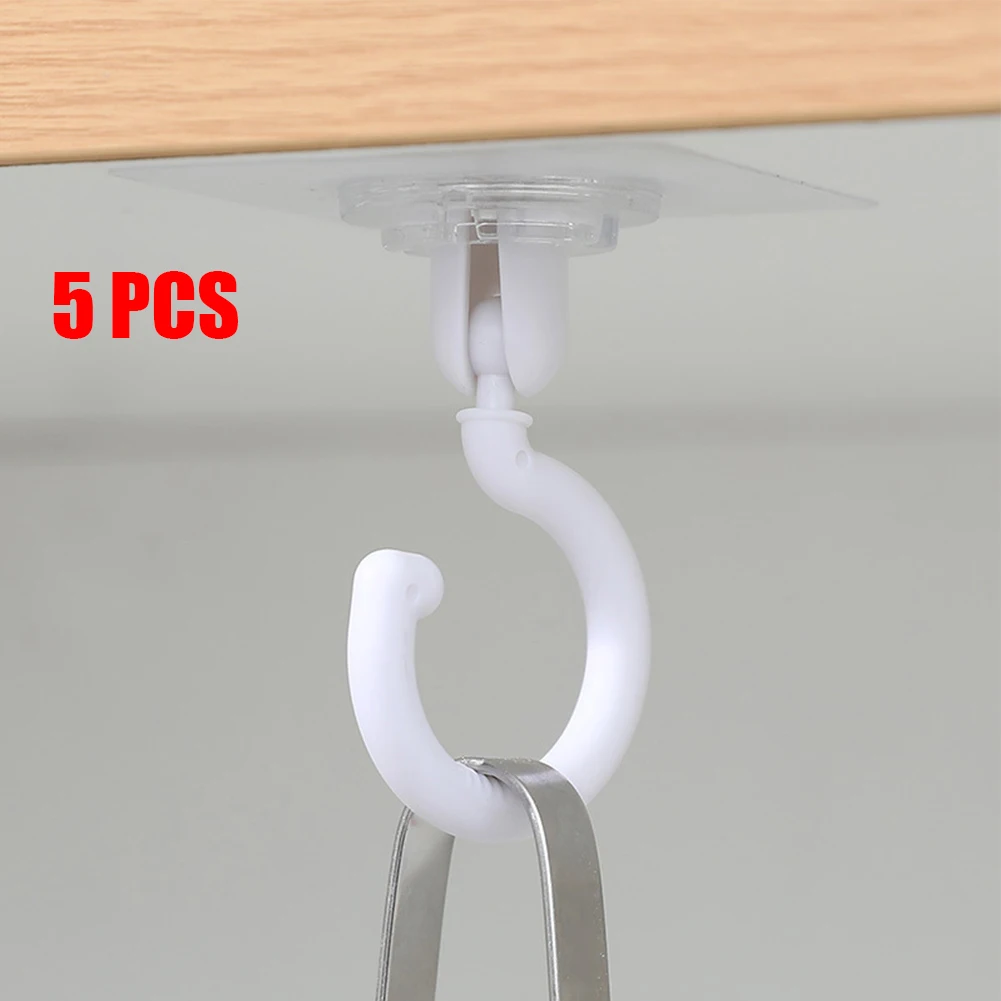 

5pcs Rotatable Hooks Adhesive Hook Ceiling Strong Bearing Stick Rack Kitchen Wall Key Hanger Bathroom Kitchen Door Hook Up