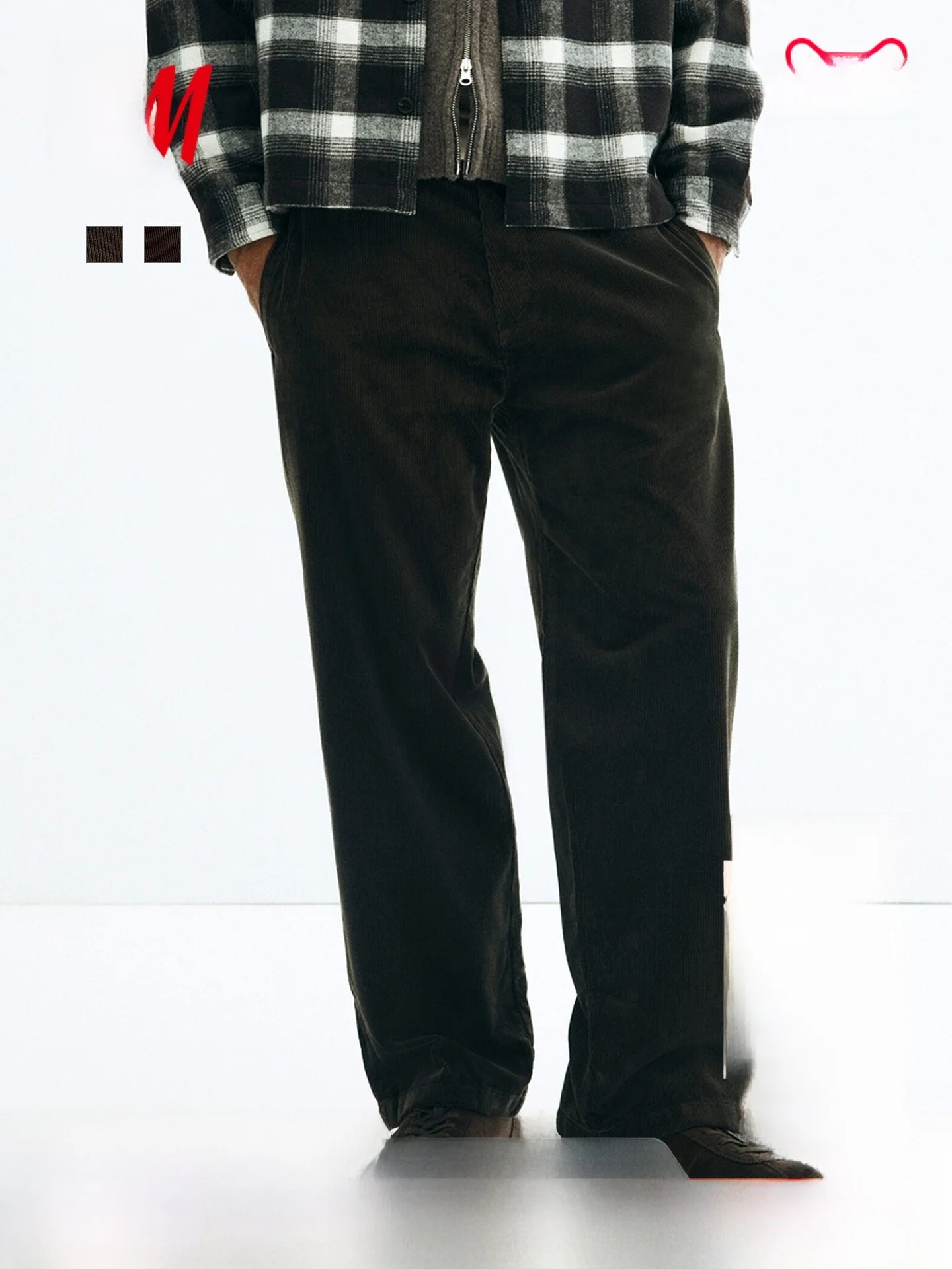 

H&M Men's Winter Loose Fit Corduroy Pants Straight Leg Casual Trousers mid Waist Cotton Blend Comfortable Casual Pants