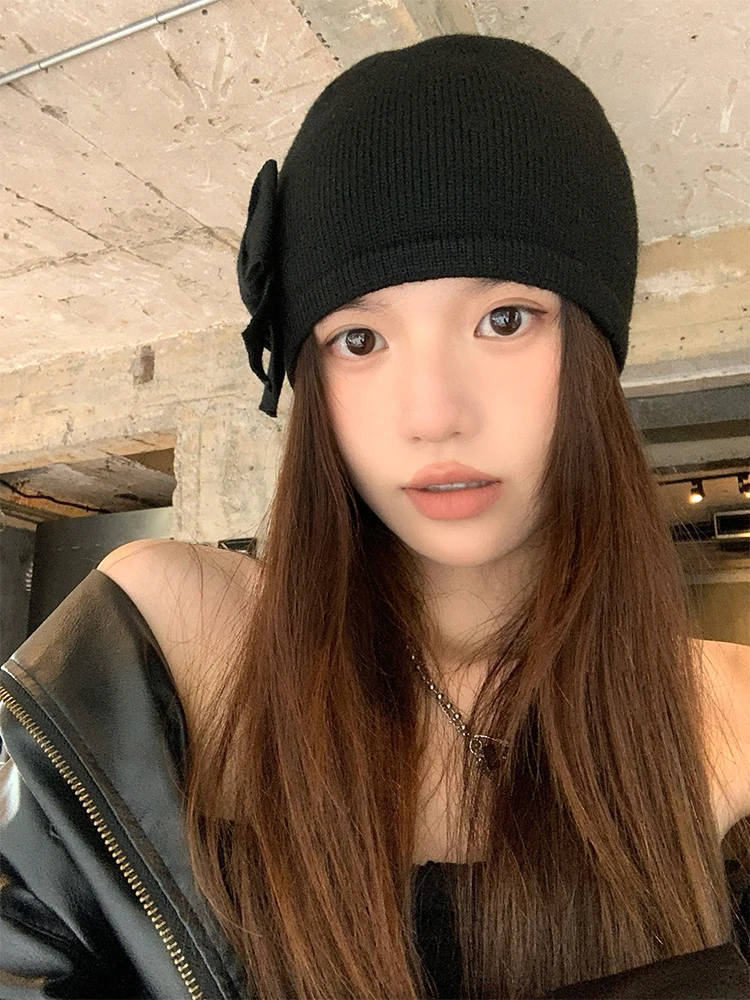 Sweet Cute Knitted Scarf Hat for Women Autumn Winter Thin Large Head Circumference All-matching Face Slimming Small Package H...