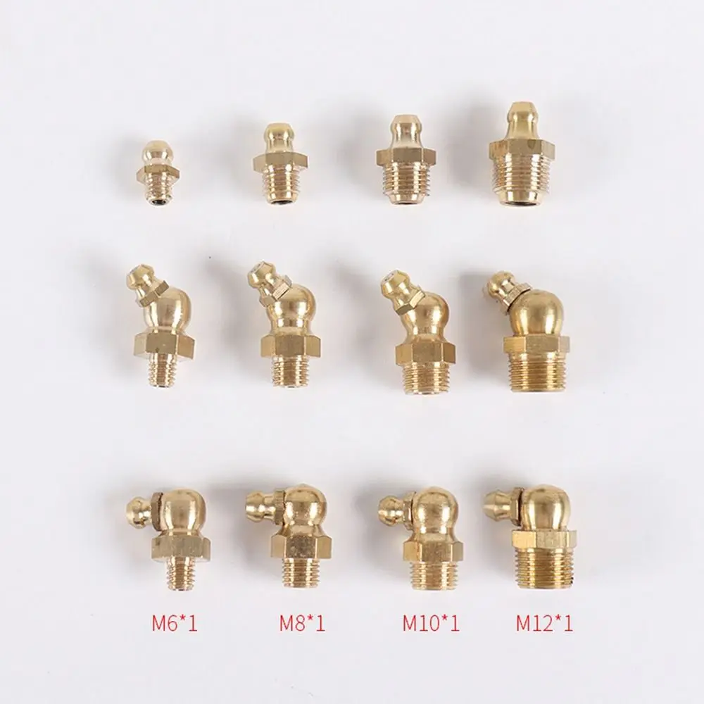 10Pcs M4-M20 Brass Grease Nipple Straight 45 Degree 90 Degree Brass Hydraulic Grease Fitting Flat Smooth Mouth Thread Fitting