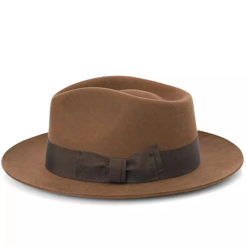 Big Head Men's Vintage Style 100% Wool Fedora Hat , Black Brown Grey Coffee Blue Color 6cm Brim Party Dress Classic Felt Hat