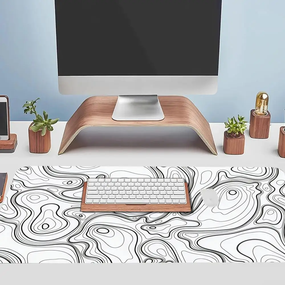 Desk Mat Black And White Strata Liquid Mousepad Large Abstract Mouse Pad Gaming Deskmat With Lockedge Office Nonslip Carpet XAXC