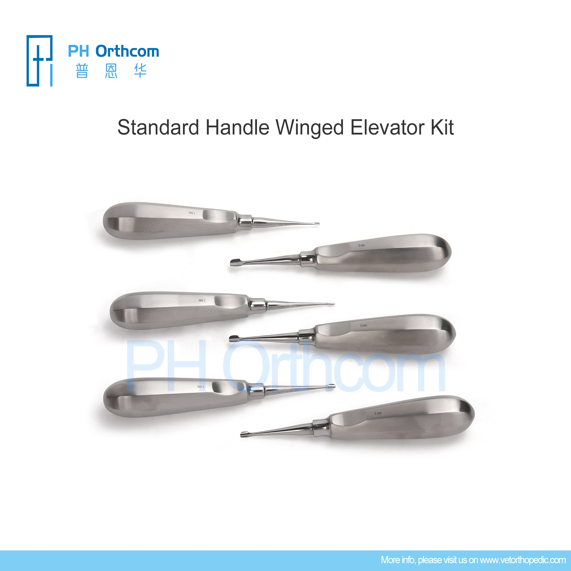 PurrWoof Vet Dental Standard Handle Winged Elevators Kit 6 pcs Veterinaria Mascotas Medical Equipment Surgical Instrument