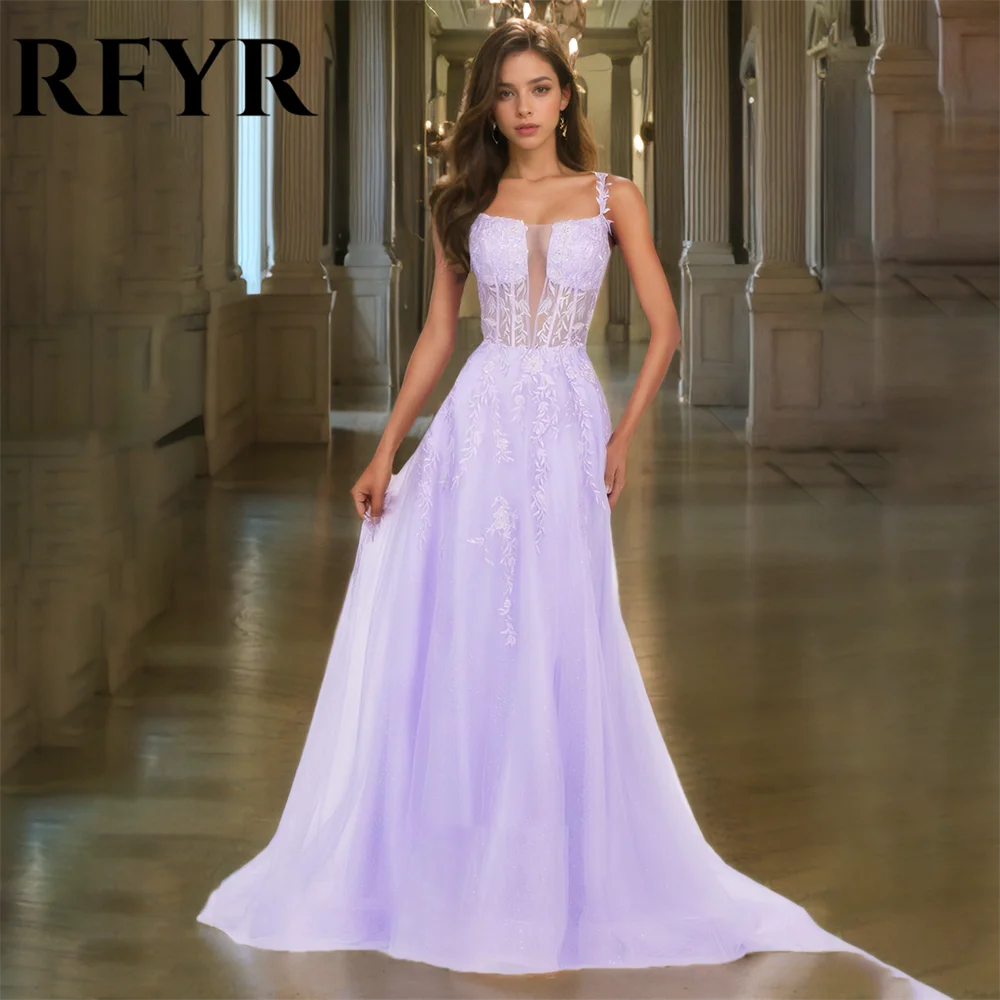 

RFYR A Line Wedding Party Dress Spaghetti Strap Sweetheart Appliques Gowns with Shiny Lace Prom Dress 2025 vestidos Customized