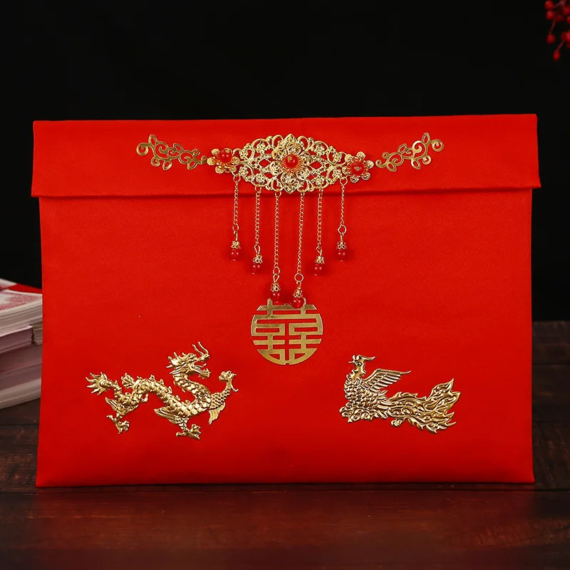 Chinese Style Creative Fabric Dragon and Phoenix Red Envelope, Wedding Modified Engagement Gift, 6 to 8 Thousand Metal Brocade