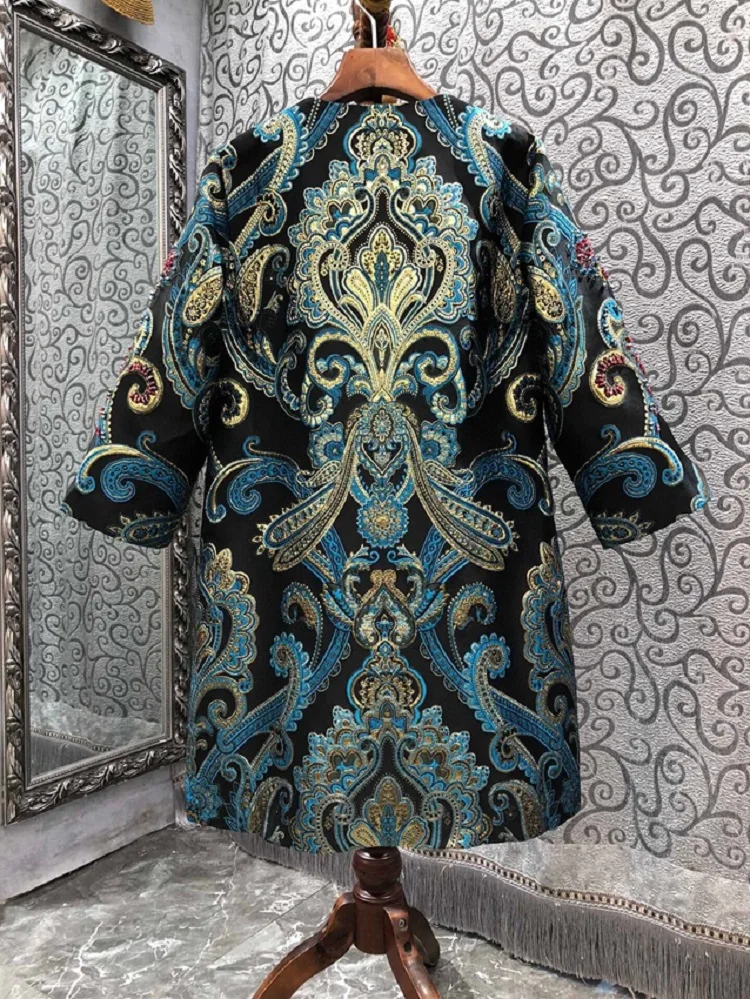 XXL Coat Outerwear 2023 Spring Autumn Winter Coats High Quality Women Allover Hand Made Beading Embroidery Covered Button Coats