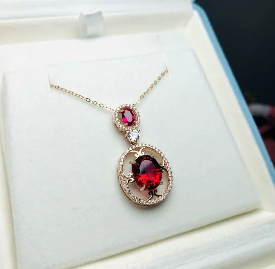 

Ожерелья из серебра 925, кулон, подвески с красным топазом, покрытие розовым золотом