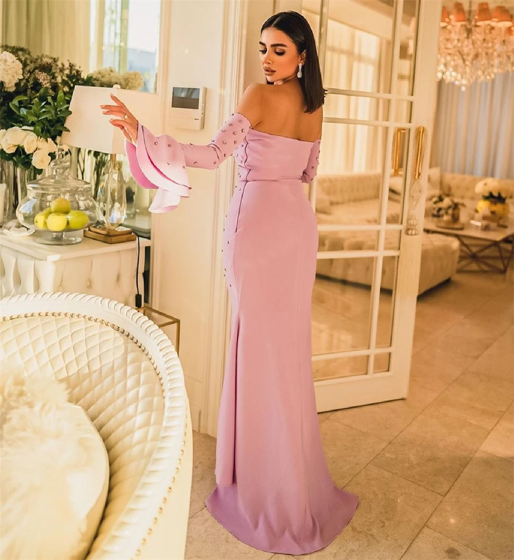 Prom Dress Evening Saudi Arabia Satin Ruffle Beading Tiered Clubbing Mermaid Off-the-shoulder Bespoke Occasion Gown Long Dresses