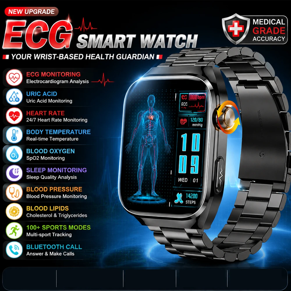 2026New ECG+PPG SmartWatch Women Measures Five Major Organ Health Body Fat BMI Blood Lipids Bluetooth Call Smart Watch Men