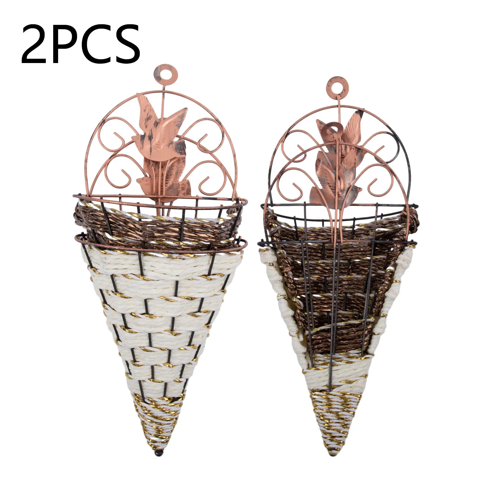 Natural Wicker 2pcs Hanging Plant Pot Holders for Wall Mounting Suitable for Indoor Outdoor Garden Balcony Decor