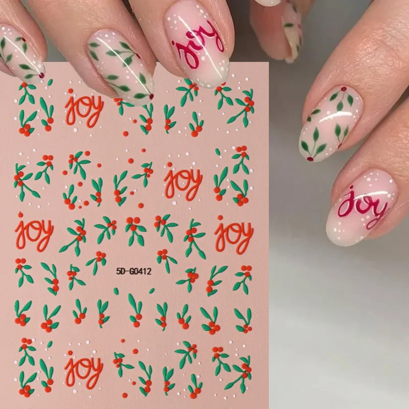 1pc 赤緑クリスマスヒイラギの葉ネイルアートステッカー喜びクリスマスネイルデカール冬新年ホリデー用品ネイルチャーム装飾