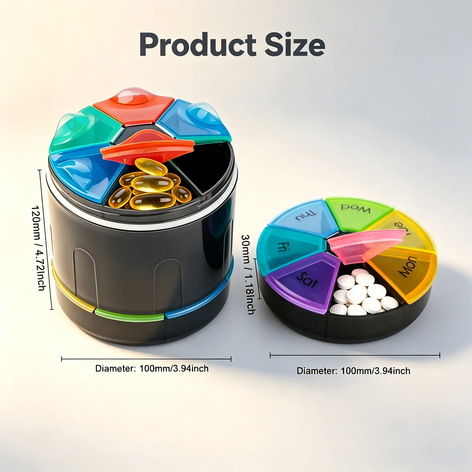 Pill Organizer 7 Day Weekly+6 Deep Compartments Magnetic Detachable Cylindrical Medicine Box Large Capacity Travel Container