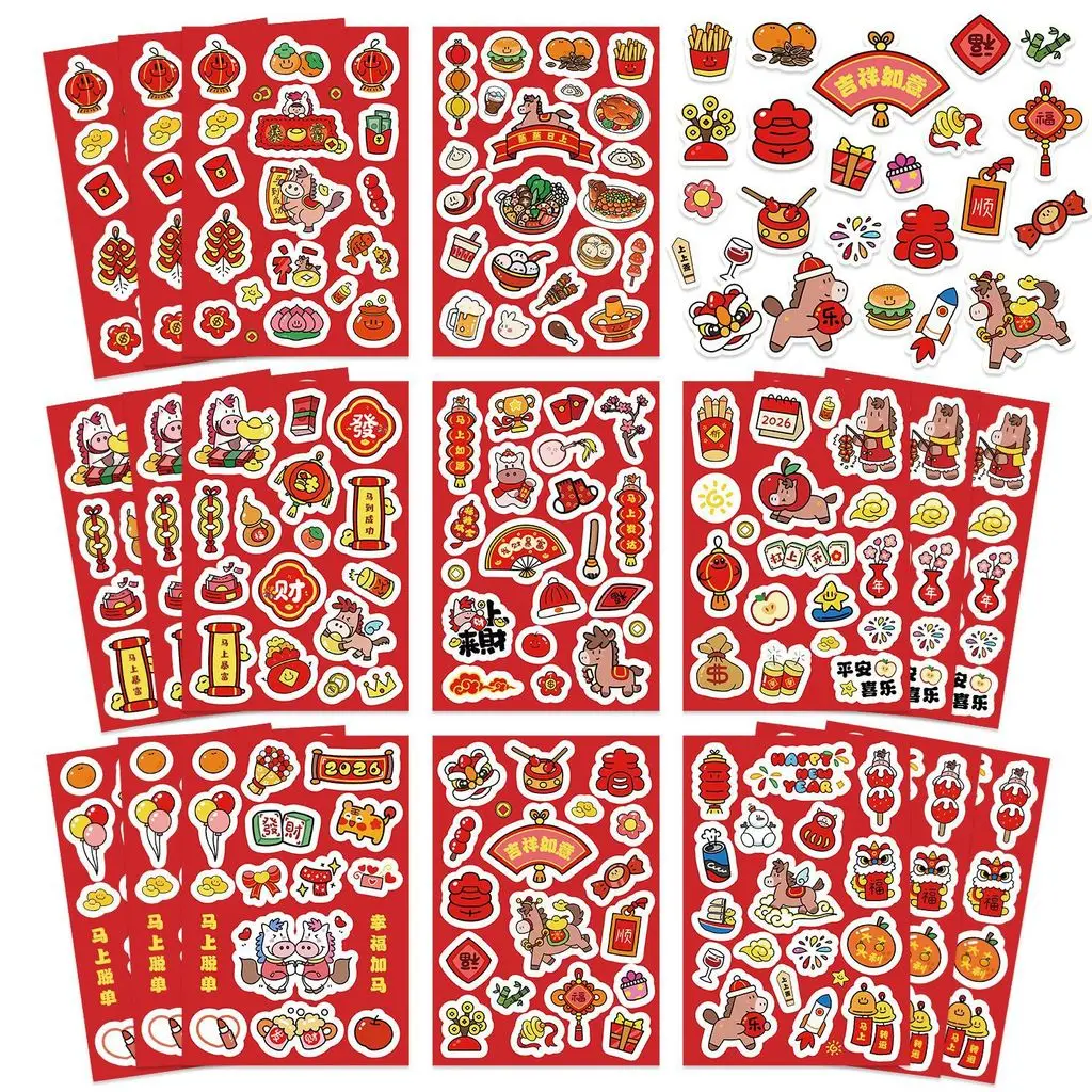 8Styles Cartoon Chinese New Year Horse Waterproof Stickers DIY Decor Decals for Diary Journal Sticker Craft AnimeWorlds Store
