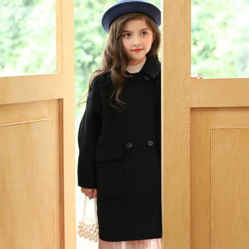 Ins New Winter New Double-faced Wool Cashmere Coat Girls Medium-long Jacket Winter Clothes for Girls Girls Fur Coat