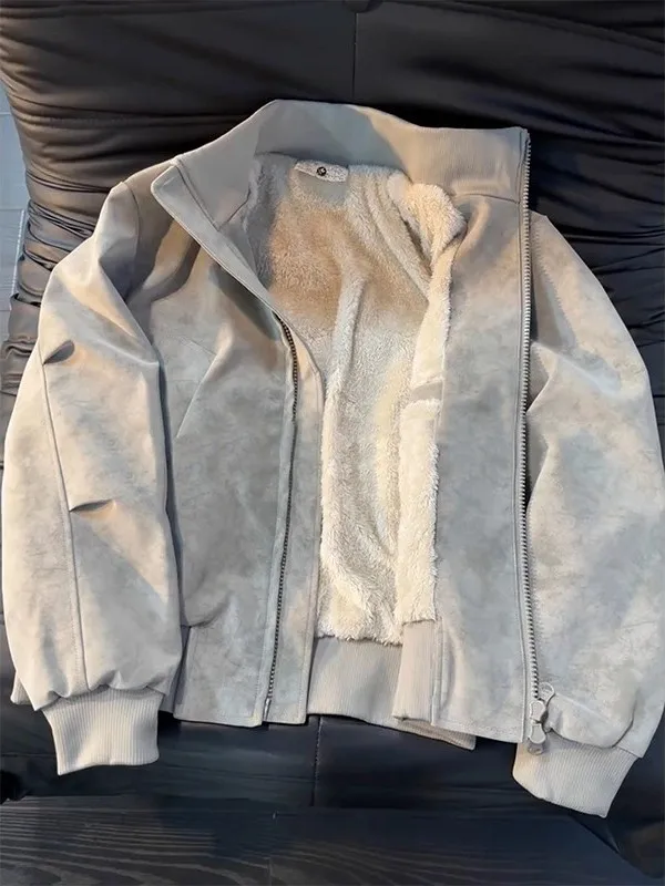 

Мужское зимнее хлопковое пальто из искусственной кожи в стиле ретро, окрашенное в американском стиле, теплое пальто с воротником-стойкой и застежкой-молнией