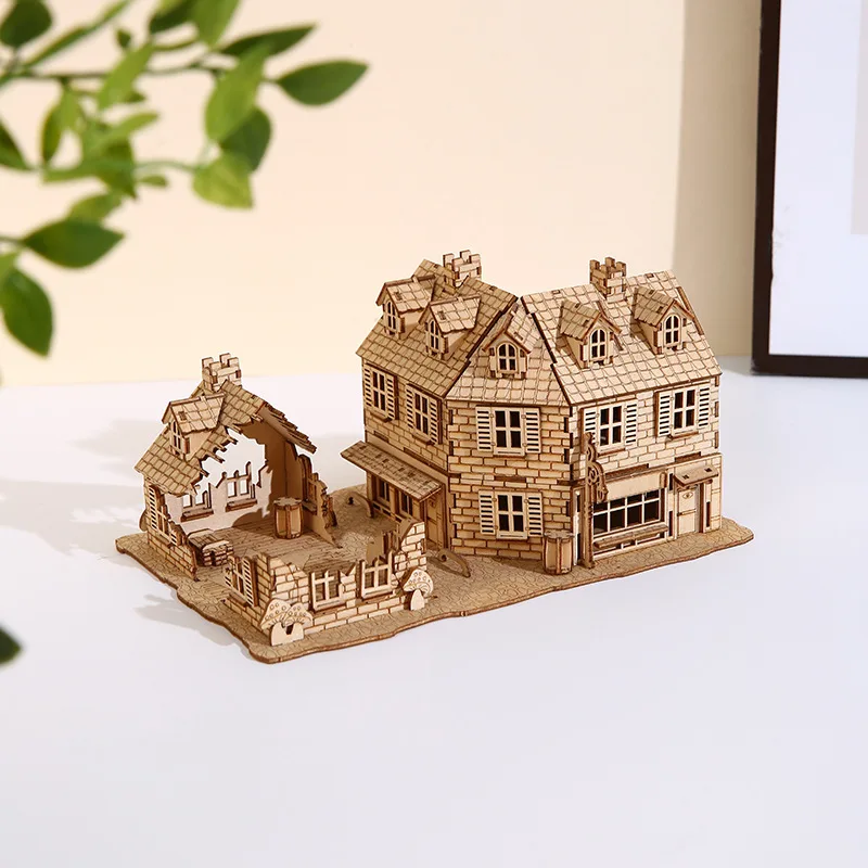 DIY 3D Puzzle Wooden Miniature Building Kit War Zone 1942 Lane Warfare House Jigsaw Puzzle Toys for Children Birthday Gifts