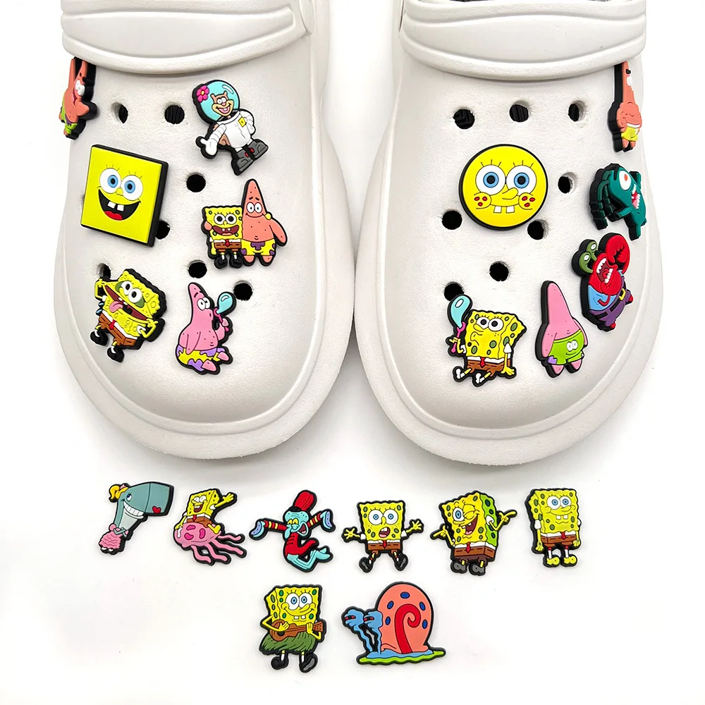 New 20Pcs SpongeBob Crocs Shoes for Croc Chase Cute Shoe pretty Accessories Decoration Party Gift Animals Shoes for boys Gifts