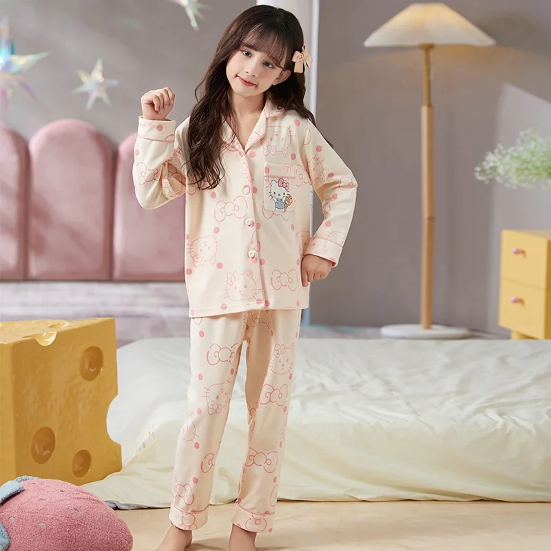 Sanrio Princess Pajamas Spring Casual Comfort Two-piece Set Hello Kitty Homewear Sanrio Homewear Cute Hello Kitty Girls Pajamas