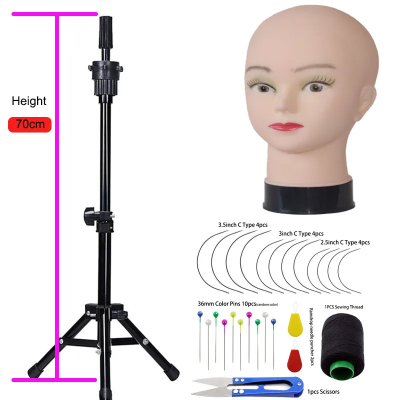 

Wig Stand Canvas Block Mannequin Head For Wig Holder And Adjustable Tripod Making Display Wth Wig Caps T Pins Wig Accessories