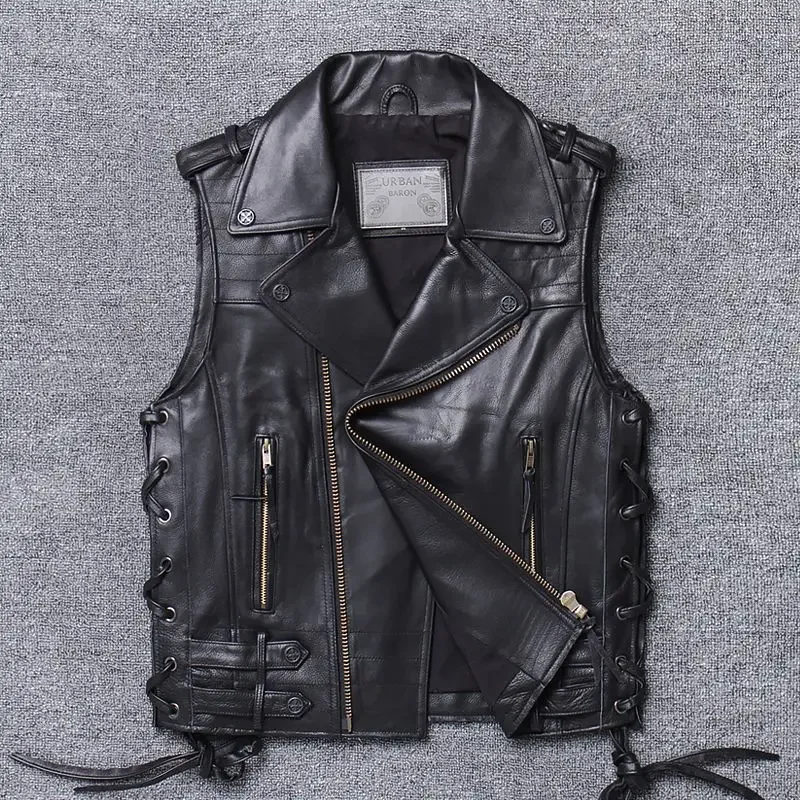 

Autumn and winter New Harley motorcycle leather vest men's trendy slim fit youth short fashion Kam shoulder motorcycle wear
