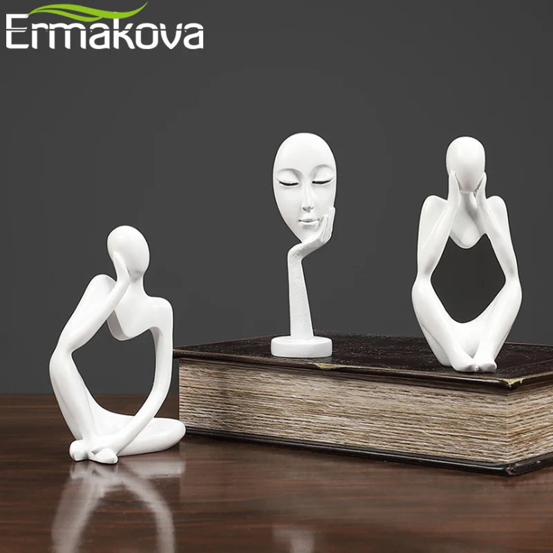 ERMAKOVA Thinker Statue Abstract Resin Sculpture Mini Art Decorative Desk Figurine Thinker Figures Office Bookshelf Home Decor